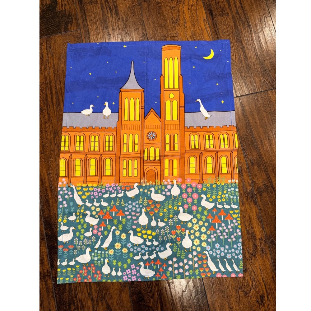 Naked Decor Washington DC Smithsonian Castle Tea Towel Blue Floral Souvenir